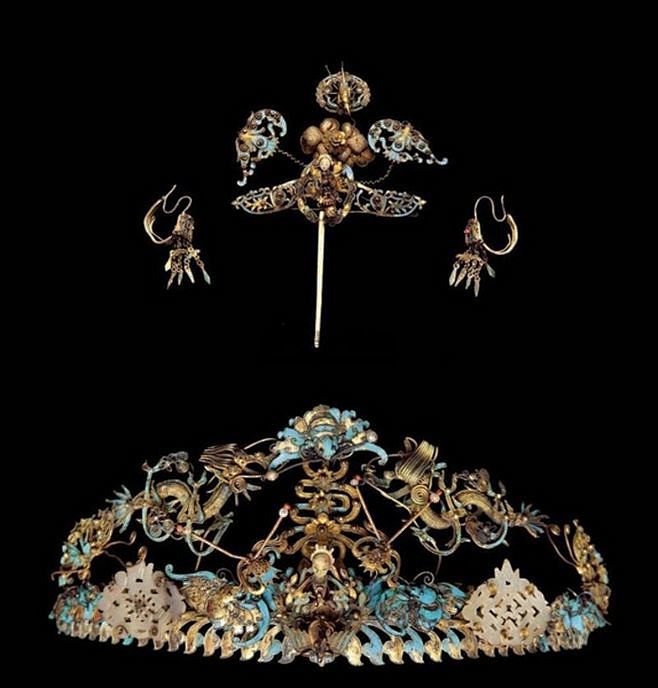 鎏金嵌玉点翠头饰