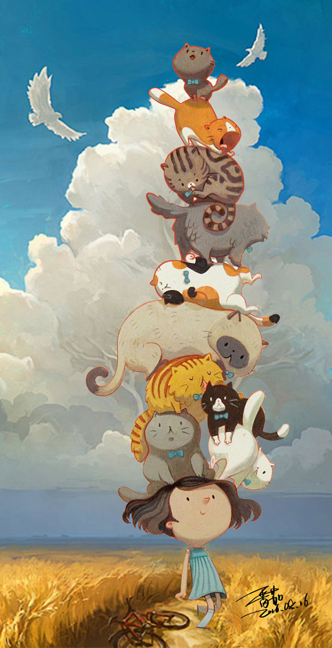 儿童插画叠加猫咪