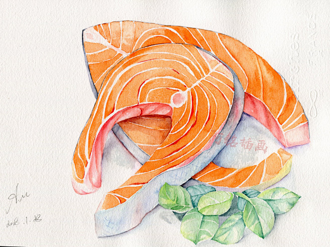 阿銘插畫采集于2018-01-31 10:00:40三文鱼水彩美食阿銘插畫该采集也