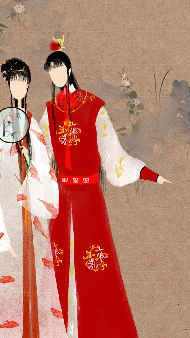 手绘插画漫画呼葱觅蒜无脸古风图集红楼梦林黛玉贾宝玉