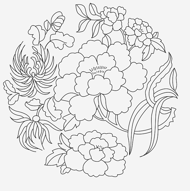 牡丹花刺绣线稿图片