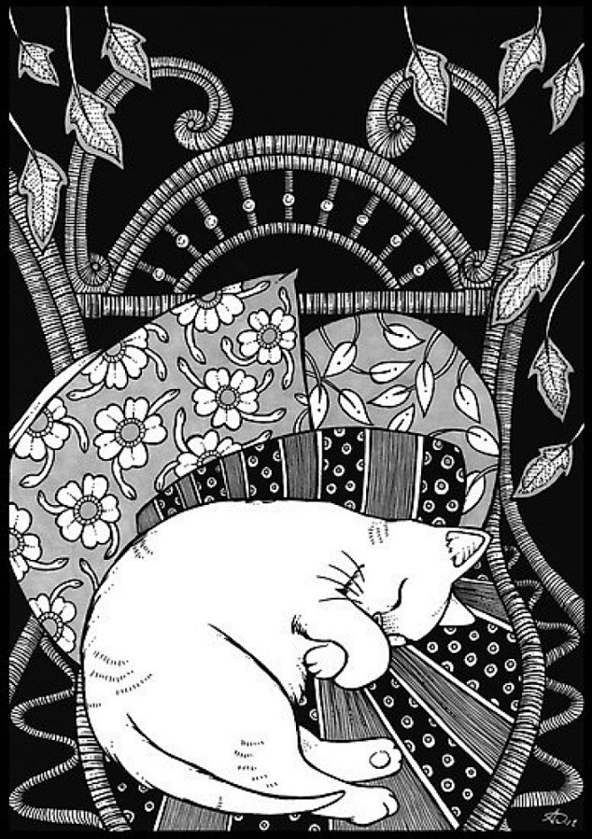 黑白装饰画猫咪图案