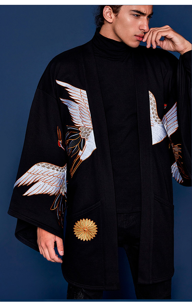 贝勒府仙鹤刺绣外套男秋冬大衣潮流卫衣和服汉服中国有嘻哈大码新淘宝