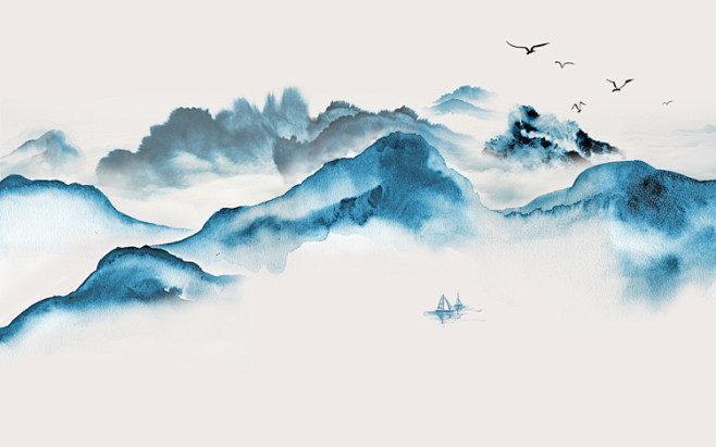 写意山水新中式背景墙图库高清背景墙图片素材陶瓷壁纸喷绘打印淘宝网
