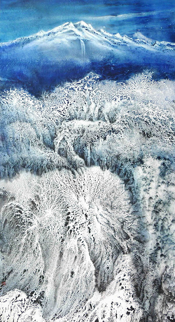 国画白海的泼墨画雾凇仙境系列