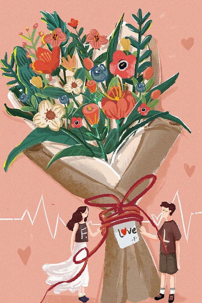 情人节表白鲜花手绘插画