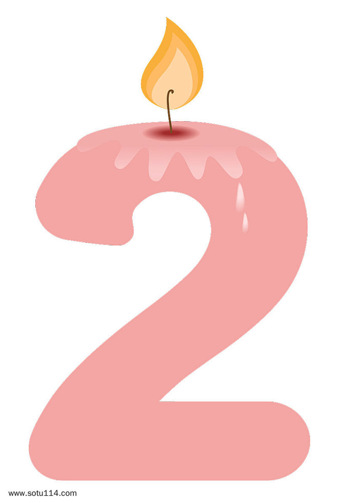 数字2手绘简单燃烧中生日蜡烛