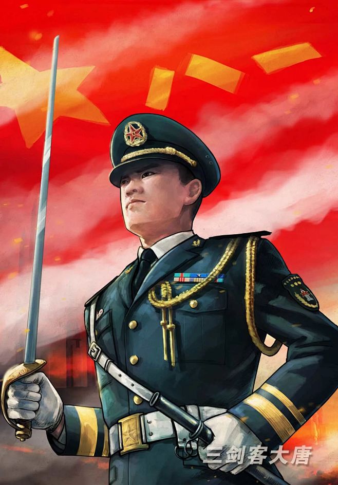 军人军旅帅气致敬绘画插图壁纸来自copyright三剑客公众号