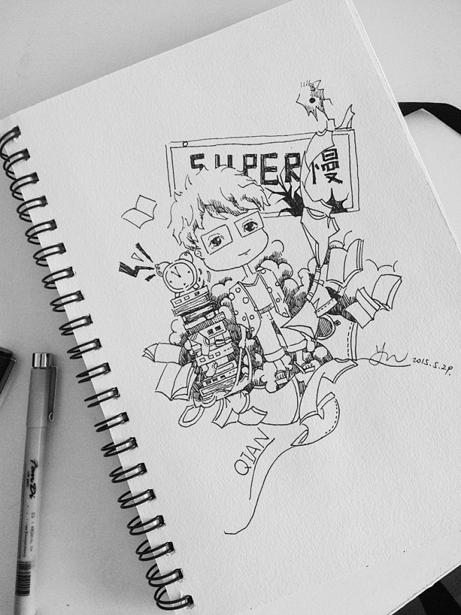 11:32:30#黑白插画#,#线稿#,#人物插画#q版同学手绘本 · 精编插画师