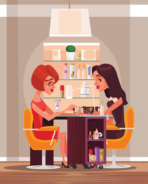 幸福微笑的女人性格做修指甲在美容院矢量艺术插画