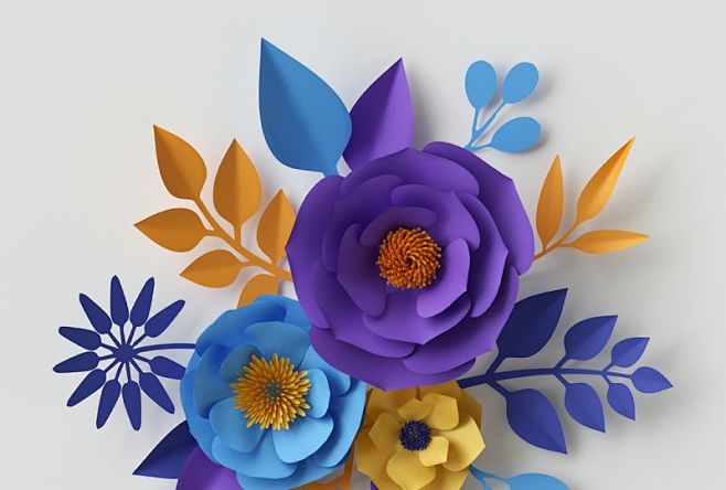 超清彩色剪纸花卉素材 paper-cut flowers#2018010202 :