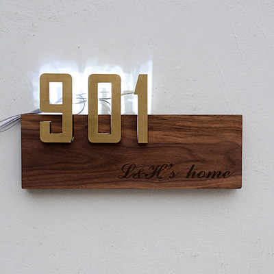 原创设计创意家用门牌号码牌高档酒店别墅门牌号实木金属结合定制淘宝