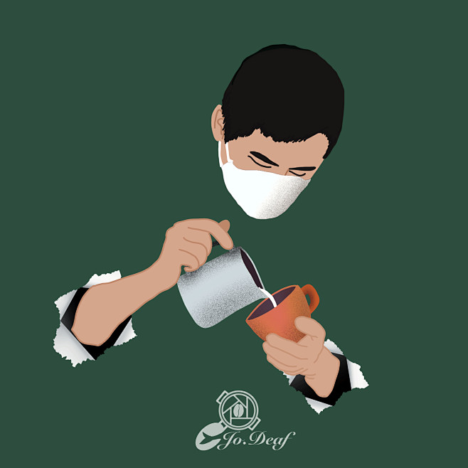 口罩的咖啡师