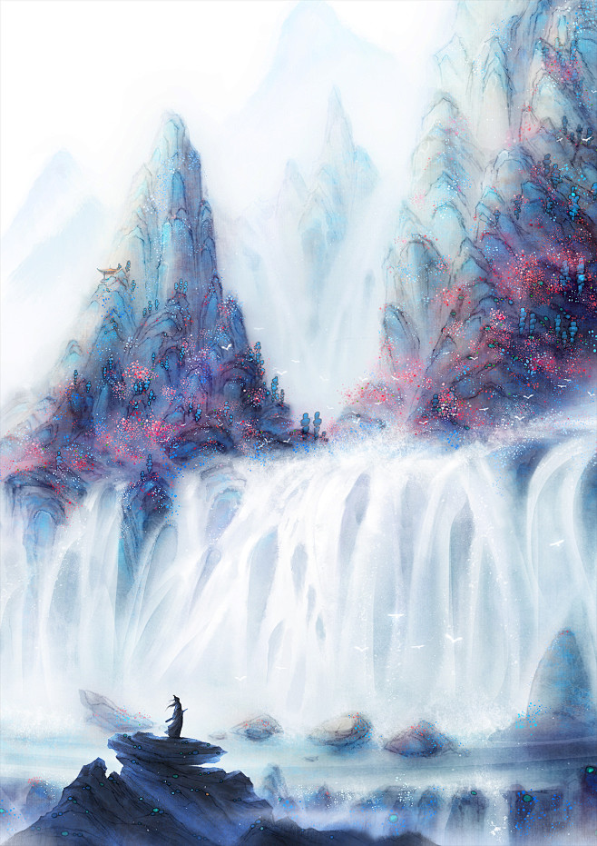 古风手绘素材作者流水画