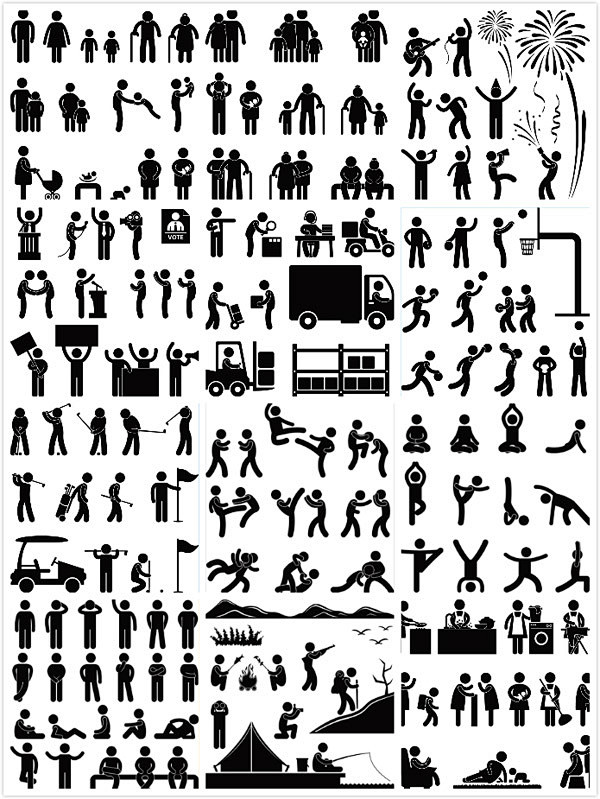 卡通人物剪影动作