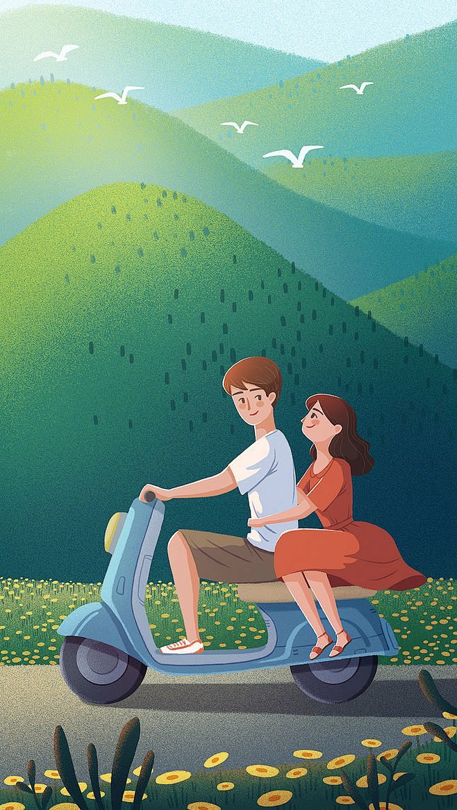 两个人简单爱插画