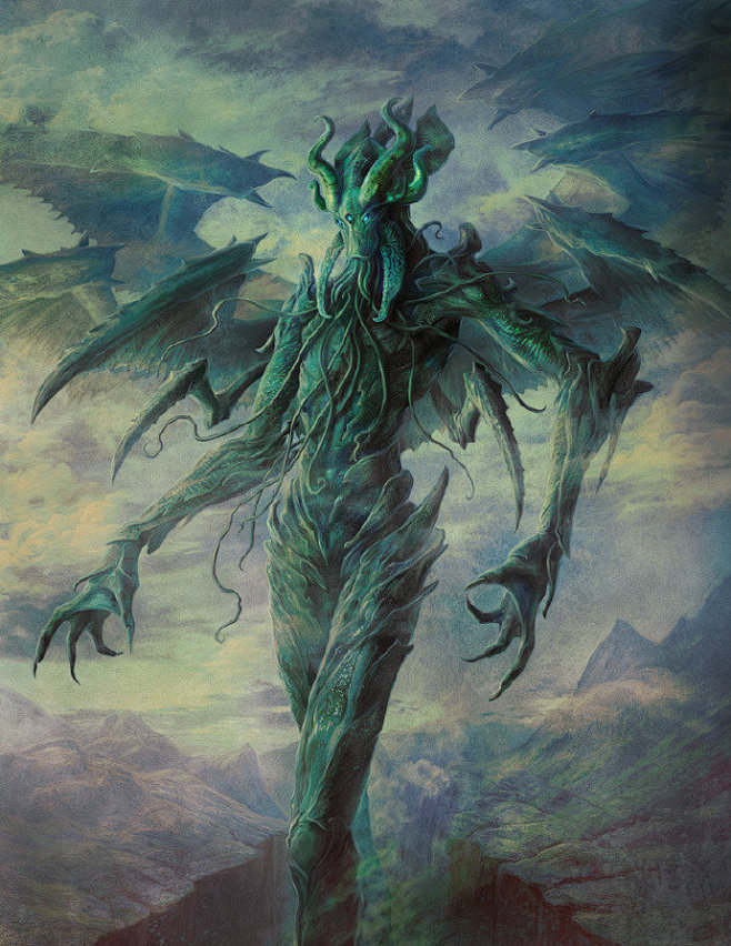 美国插画家 jason engle 根据 #克苏鲁神话# 中的元素绘制的"古神"形