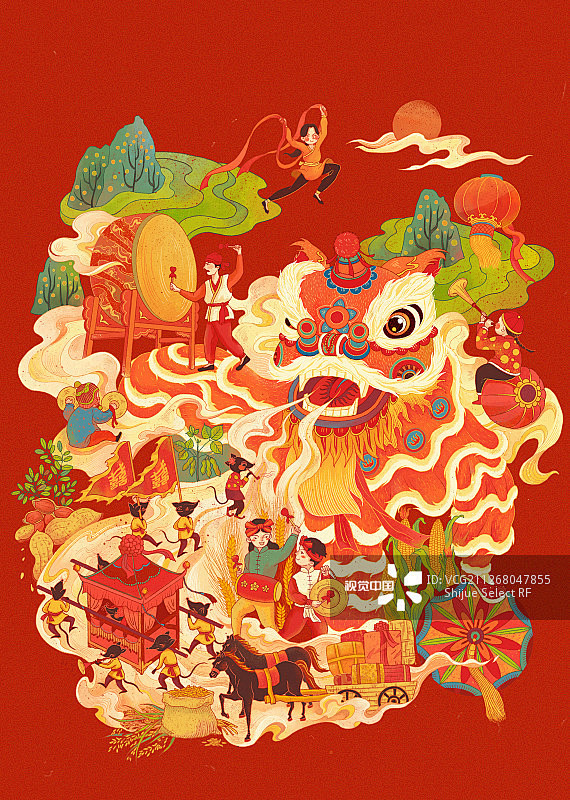 春节国潮风插画谷物花生正版图片素材