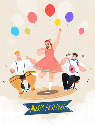 唱歌狂欢跳舞娱乐手绘人物狂欢插图插画设计psdti237a11701