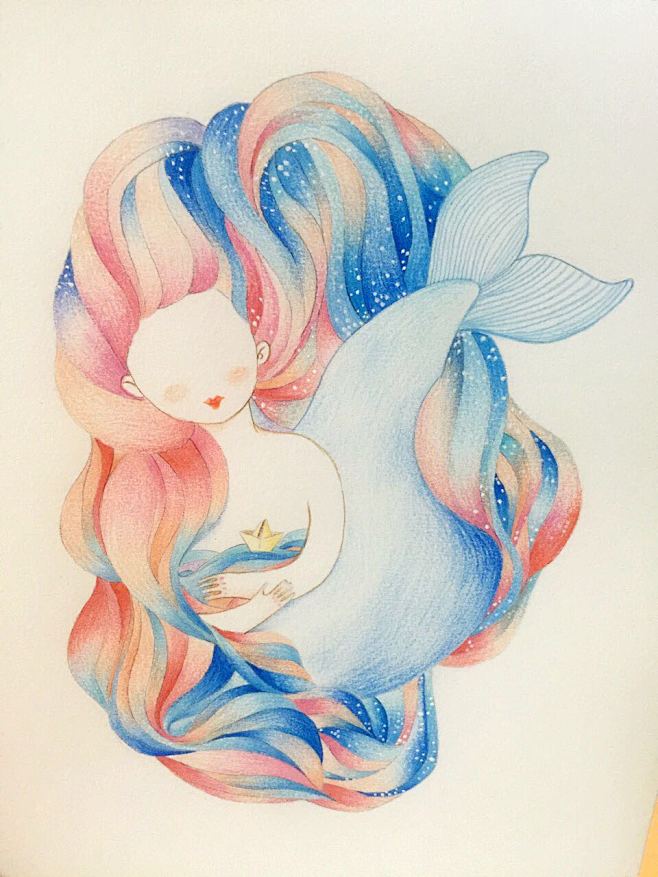 沉睡的人鱼公主彩铅小清新