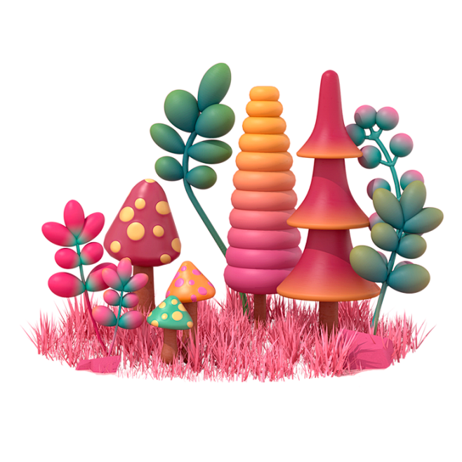 卡通儿童海报场景彩色树木花草3d元素png