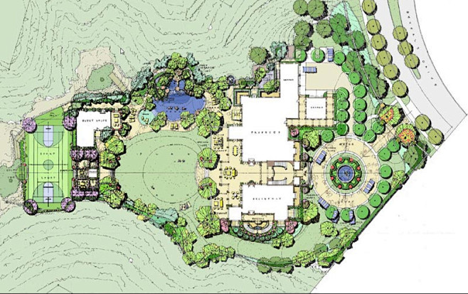 建筑景观规划设计彩色平面图丨商业办公庭院花园滨水河道公园广场绿地