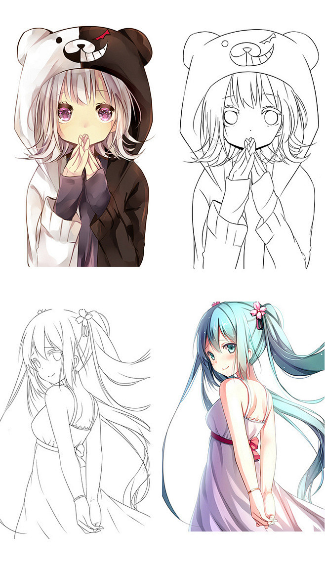 线稿全身漫画卡通人物绘画平面灵感素材事例填色效果图