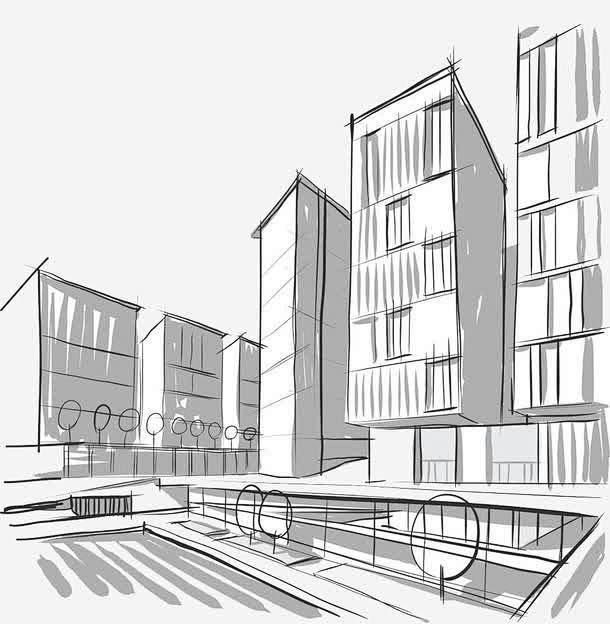 城市高层楼房简笔画
