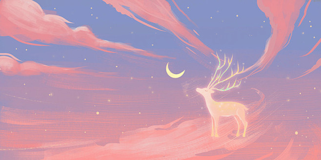 手绘梦幻星空与鹿原创插画海报