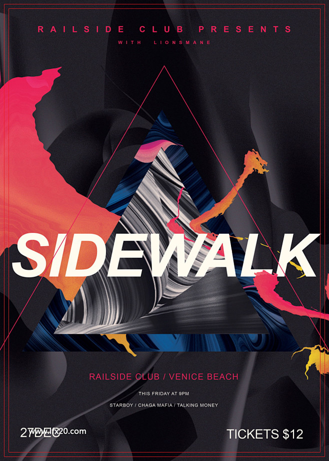 黑白几何线条图案曲线国外海报psd分层素材