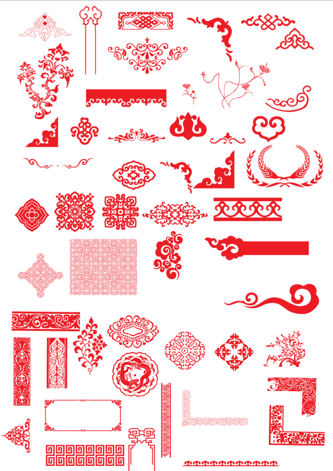 红色花纹边框复古边框直角边框吉祥边框新年