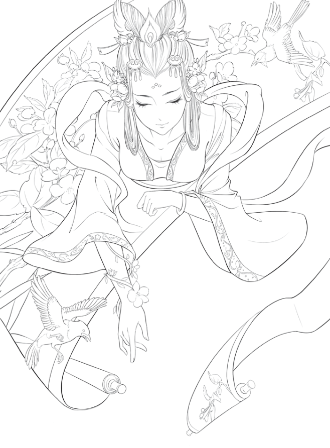 现货正版包邮百妖行玉人歌唯美古风涂色线描集古风涂色线思美人哒哒猫