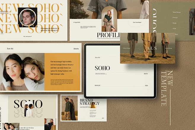 复古高级莫兰迪色文艺画册杂志风快时尚服装类ppt模板-淘宝网d-排版不