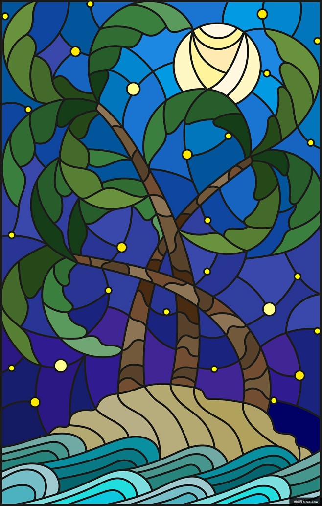 山水风景彩色玻璃效果插图风景插画风景建筑插画绘画