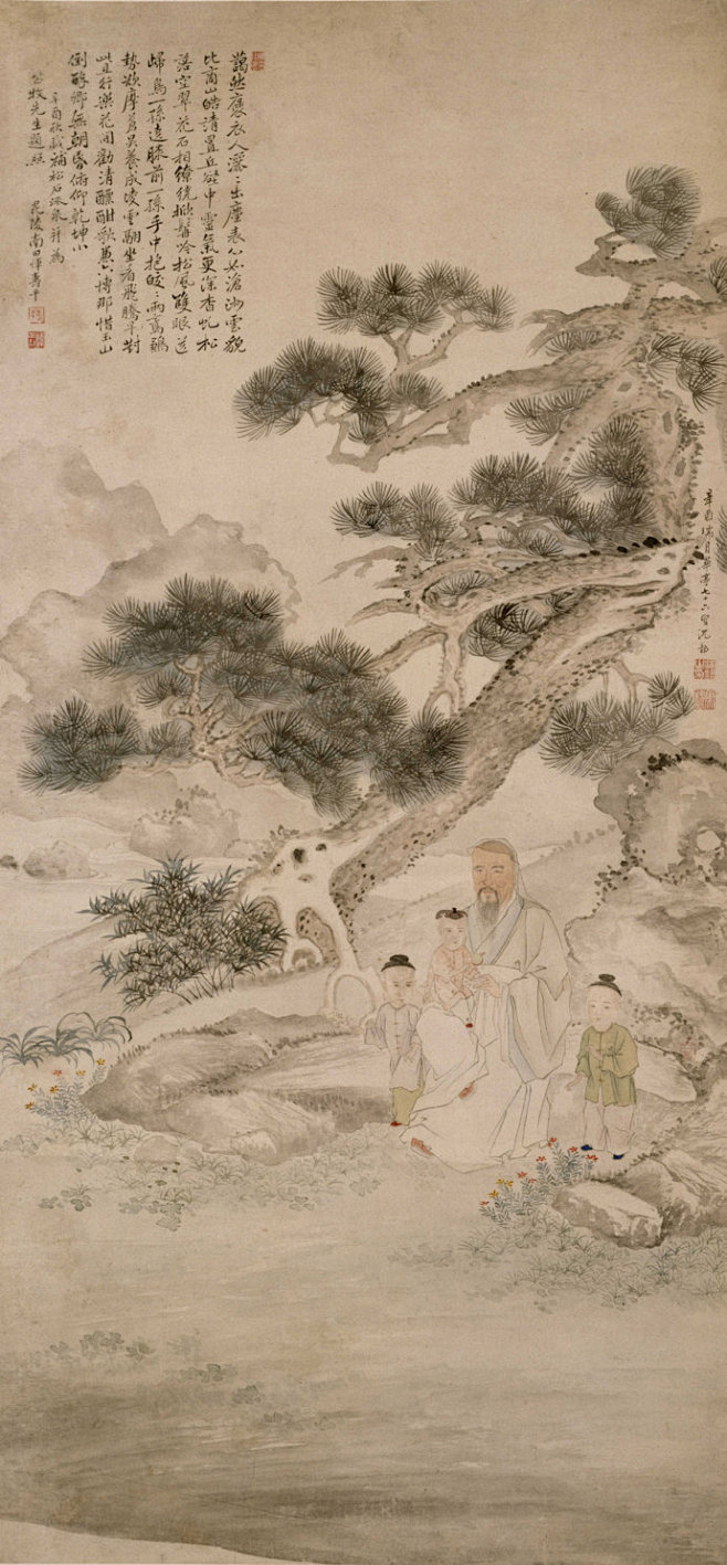 清沈韶恽寿平公牧坐听松风图轴