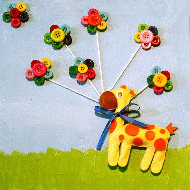 虾米乐儿童创意手工纽扣画 飞天小鹿 亲子.