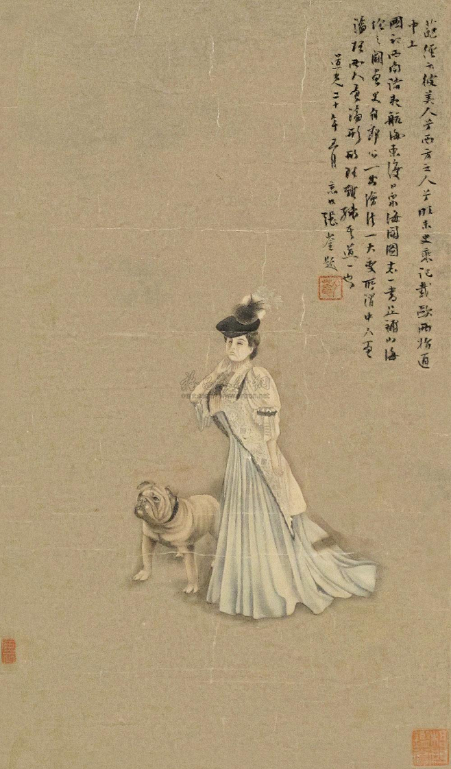 郎世宁贵夫人和狗人物镜片连框欣赏