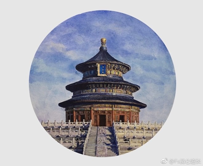 手绘插画教程天坛掠影作者fs昆仑道长67676767