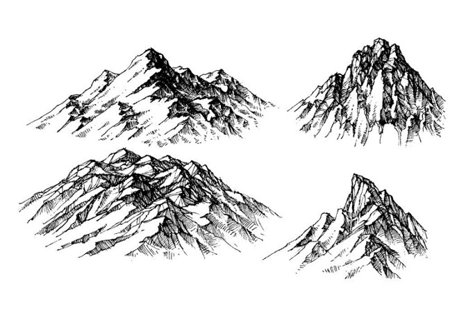 景观手绘手绘山水树木美术速写树木山水房屋线稿绘画瀑布矢量素材淘宝