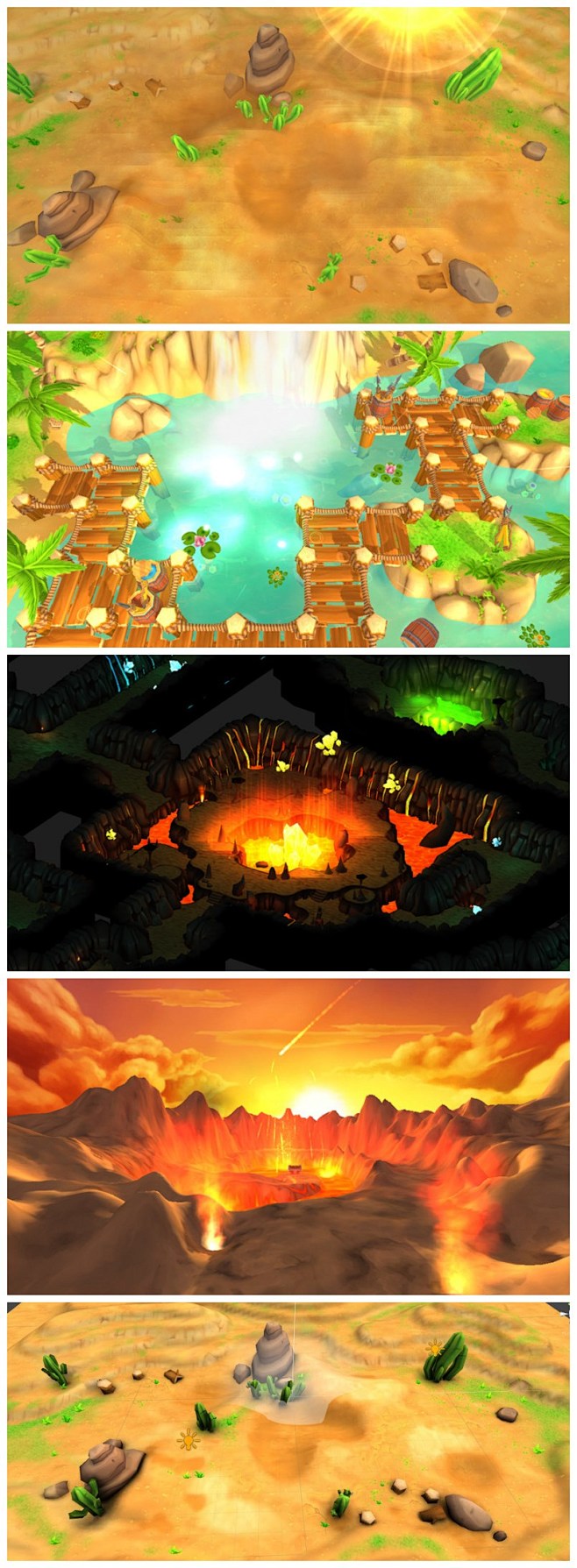 unity3d卡通q版森林草地沙漠熔岩岩浆雪山雪地冰川花草树木植物3d动画