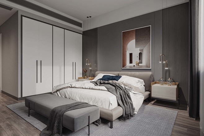 已处理现代主卧室内设计拓者设计吧卧室场景采下来率叶插件让花瓣网更