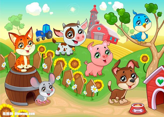 农场的卡通动物漫画图片素材