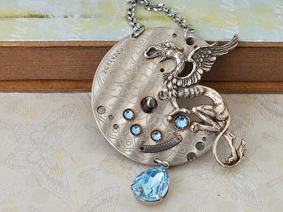 代购蒸汽朋克水龙神话力量海蓝水晶waltham古董表芯项链淘宝网