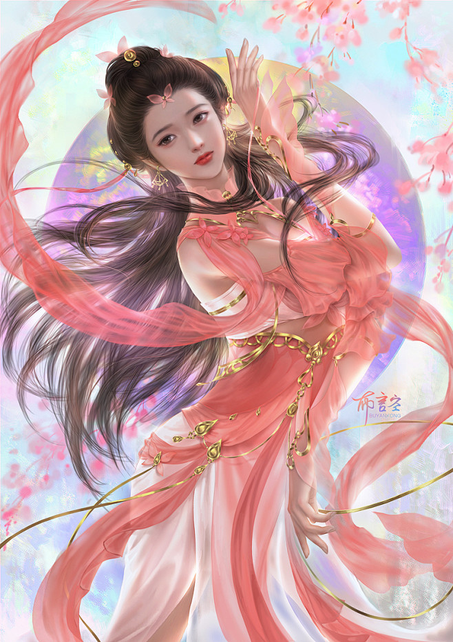布言空人物插画系列剑网三七秀鹤梦套作者布言空微博