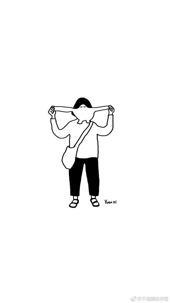 黑白人物简笔画可以做手机壁纸哟简笔画手绘插画插画壁纸手账素材手帐