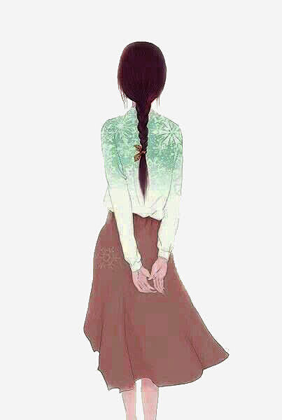 手绘少女背影