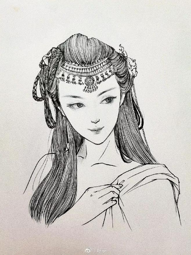 画中的美人保留了传统的审美 " 野篆:画古风美人