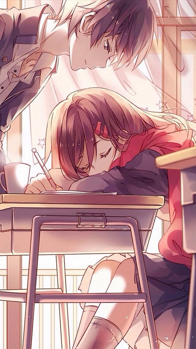 动漫校园情侣唯美意境锁屏壁纸动漫情侣