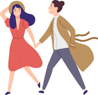 手拉手的男女约会的年轻情侣卡通扁平人物png免抠图