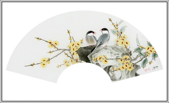 工笔花鸟扇面
